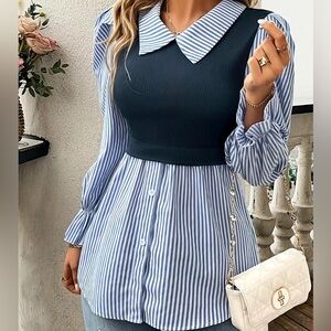 Striped Blue and White Collared top.